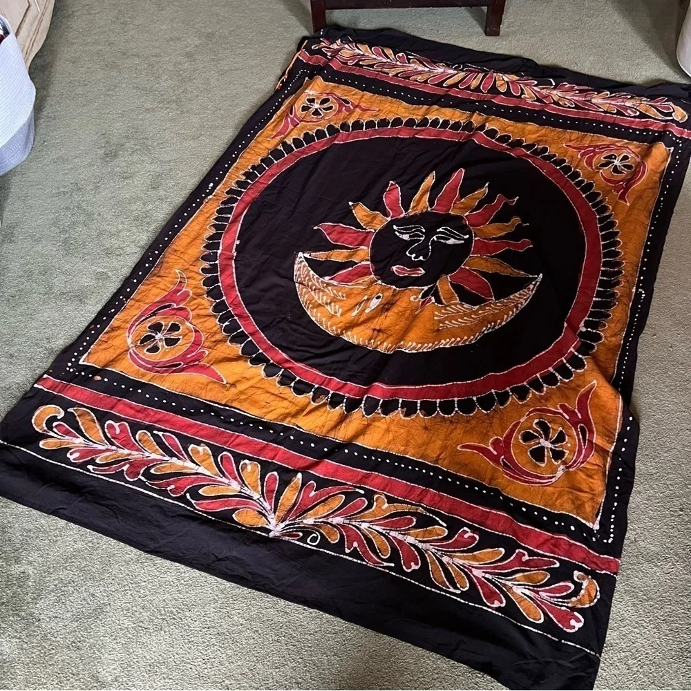 Gypsy Rose Sunshine Tapestry Black Orange Red 85x53”